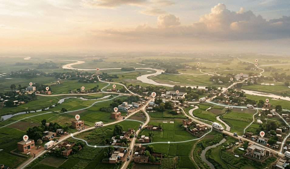 Wide view over Bihar representing healthcare operations visibility and governance